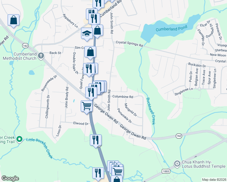 map of restaurants, bars, coffee shops, grocery stores, and more near 1832 Wynfare Drive in Fayetteville