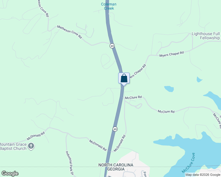 map of restaurants, bars, coffee shops, grocery stores, and more near 2 Windy Ridge Terrace in Hayesville