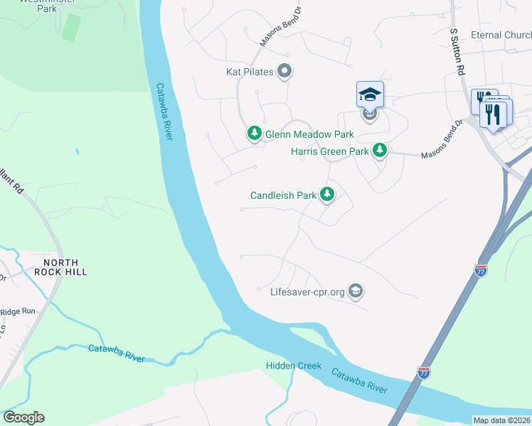 map of restaurants, bars, coffee shops, grocery stores, and more near 1707 Half Pint Loop in Fort Mill