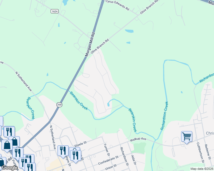 map of restaurants, bars, coffee shops, grocery stores, and more near 605 Creekridge Drive in Monroe