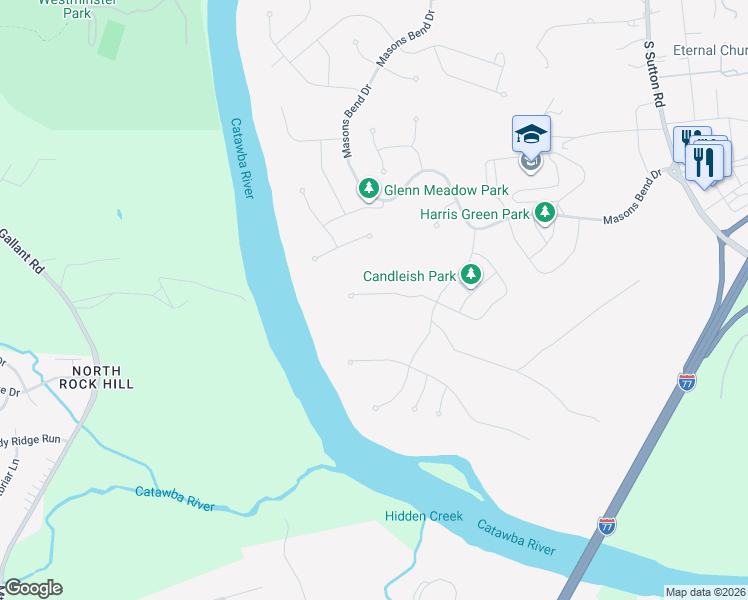 map of restaurants, bars, coffee shops, grocery stores, and more near 1707 Half Pint Loop in Fort Mill