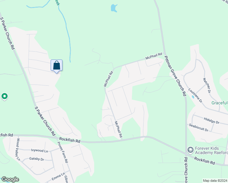 map of restaurants, bars, coffee shops, grocery stores, and more near 160 Moorea Drive in Raeford