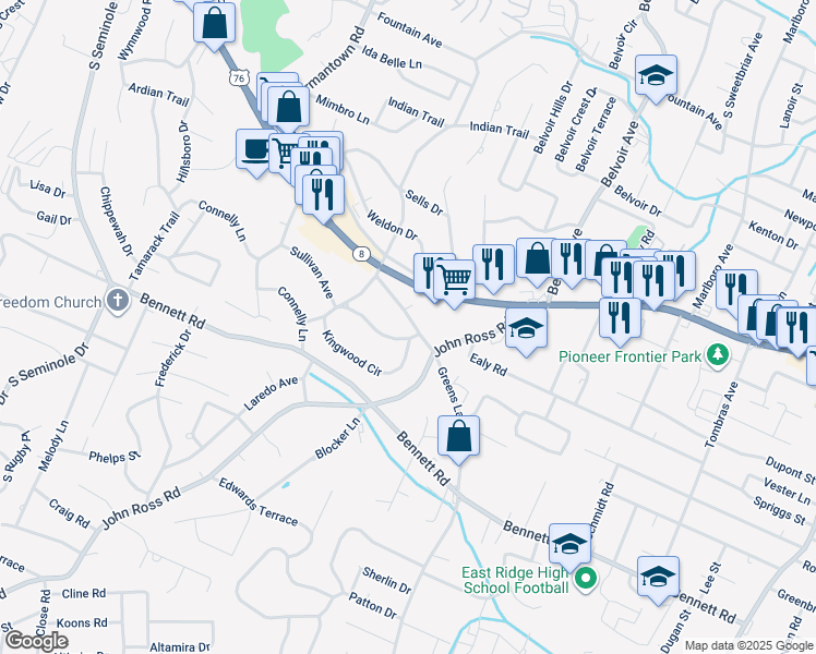 map of restaurants, bars, coffee shops, grocery stores, and more near 1029 Greenslake Road in East Ridge
