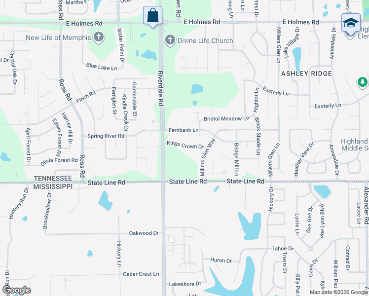 map of restaurants, bars, coffee shops, grocery stores, and more near 7033 Kings Crown Drive in Memphis