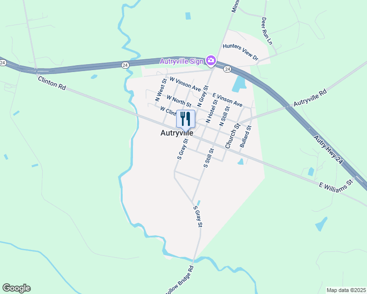 map of restaurants, bars, coffee shops, grocery stores, and more near 200 South Gray Street in Autryville