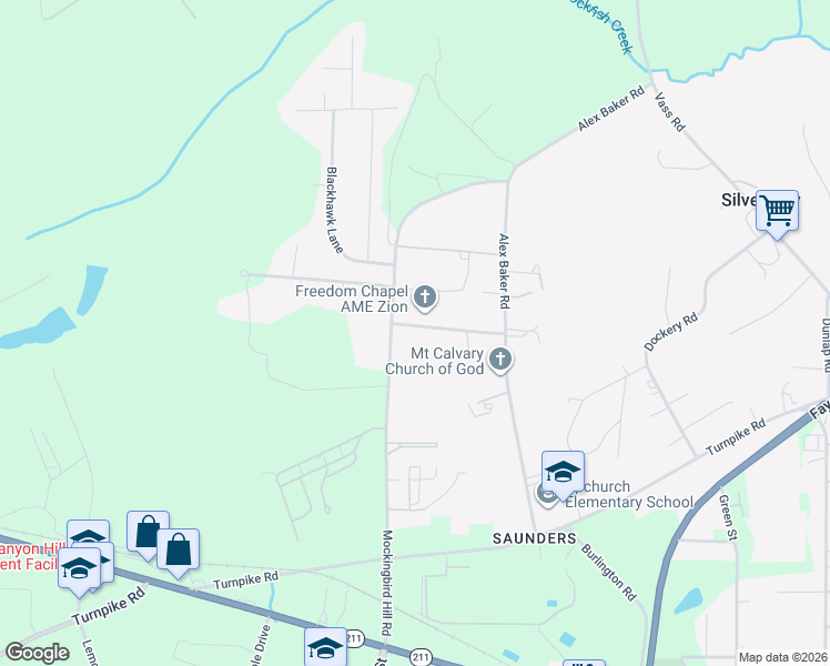 map of restaurants, bars, coffee shops, grocery stores, and more near 293 New Freedom Church Road in Raeford