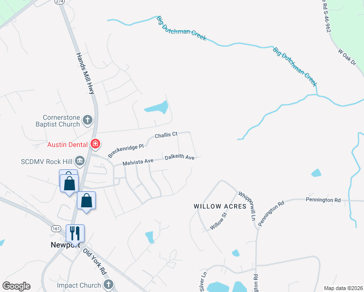 map of restaurants, bars, coffee shops, grocery stores, and more near 551 Dalkeith Avenue in Rock Hill