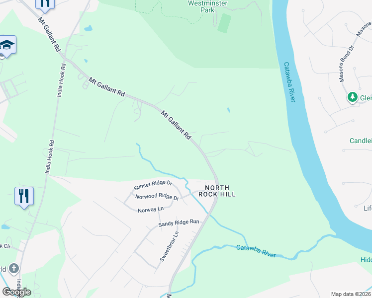 map of restaurants, bars, coffee shops, grocery stores, and more near 2689 Mount Gallant Road in Rock Hill