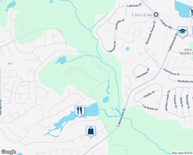 map of restaurants, bars, coffee shops, grocery stores, and more near 6714 Irongate Drive in Fayetteville