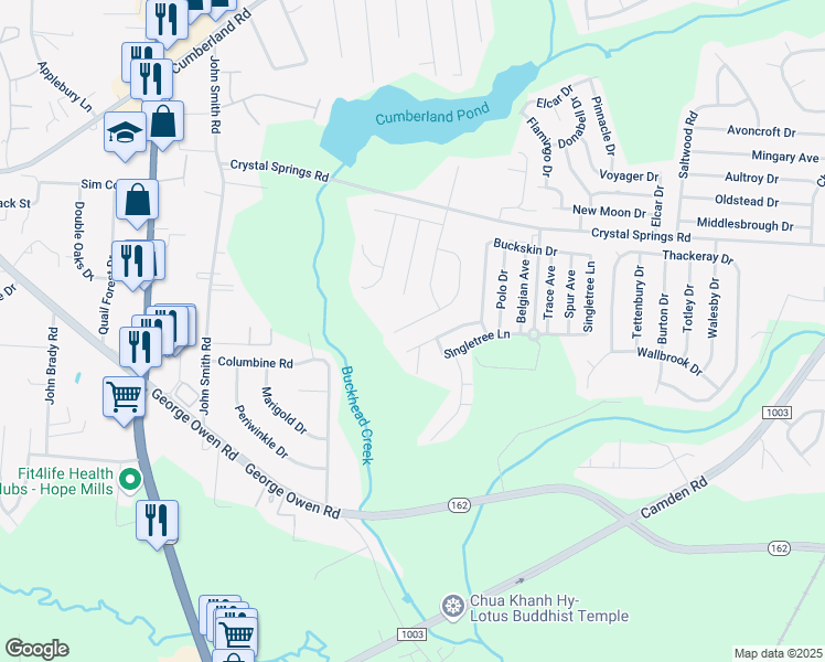 map of restaurants, bars, coffee shops, grocery stores, and more near 5330 Wrangler Avenue in Fayetteville