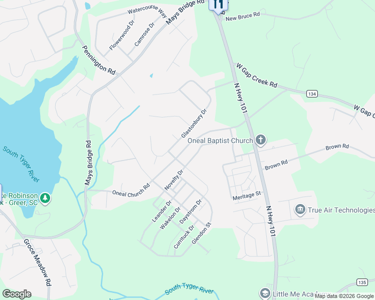 map of restaurants, bars, coffee shops, grocery stores, and more near 3435 Oneal Church Road in Greer