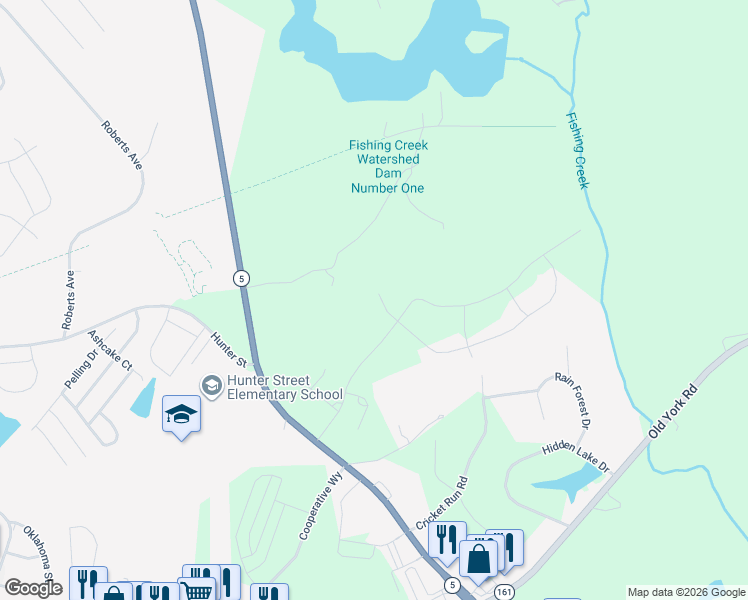 map of restaurants, bars, coffee shops, grocery stores, and more near 1238-1350 Gabbyford Road in York