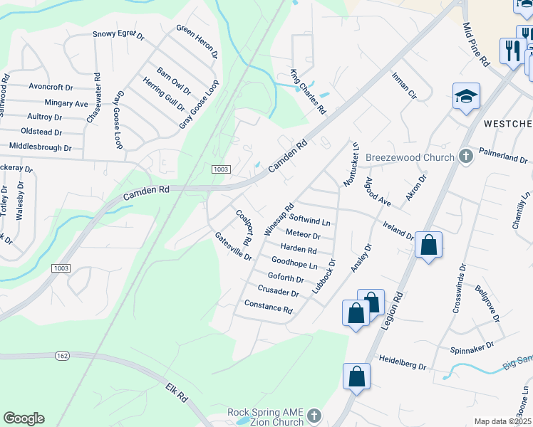 map of restaurants, bars, coffee shops, grocery stores, and more near 3918 Meteor Drive in Hope Mills