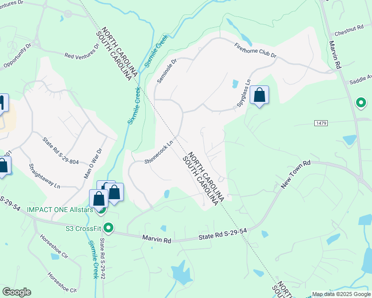 map of restaurants, bars, coffee shops, grocery stores, and more near 3019 Saint Andrews Court in Indian Land