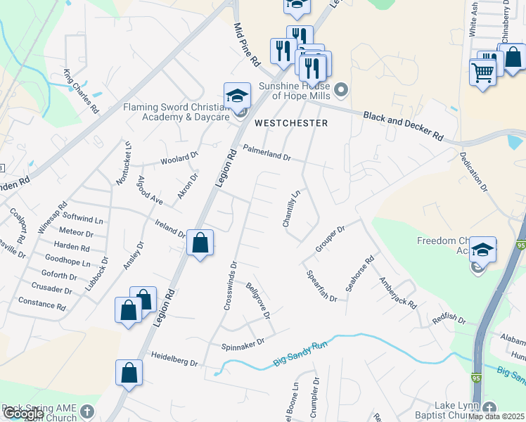 map of restaurants, bars, coffee shops, grocery stores, and more near 818 Brownsboro Place in Hope Mills