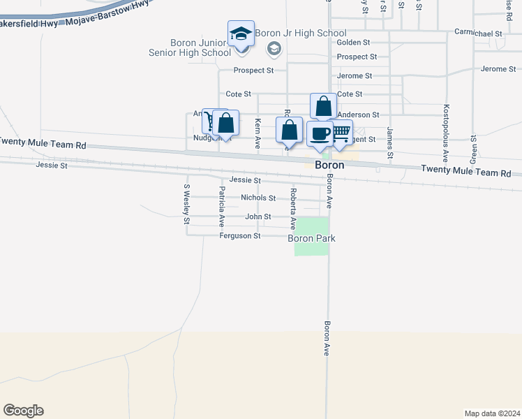 map of restaurants, bars, coffee shops, grocery stores, and more near 11862 Nancy Avenue in Boron