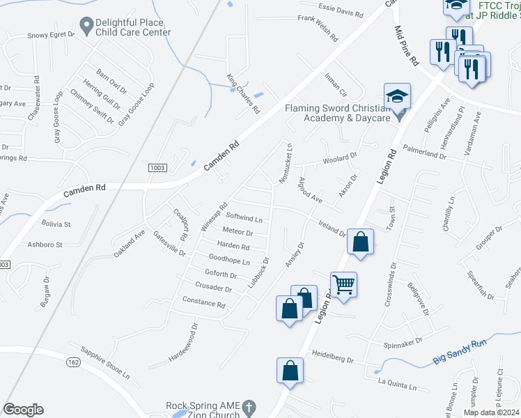 map of restaurants, bars, coffee shops, grocery stores, and more near 3440 Ireland Drive in Hope Mills