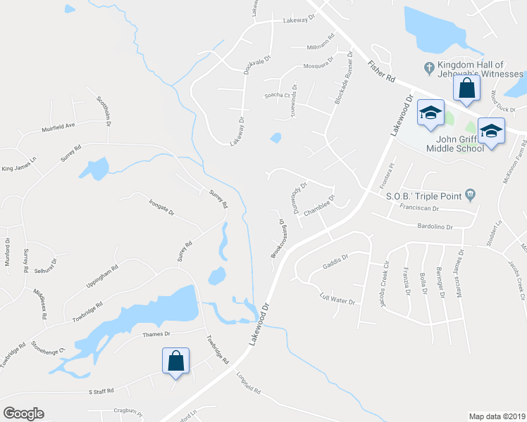 map of restaurants, bars, coffee shops, grocery stores, and more near 2900 Brookcrossing Drive in Fayetteville