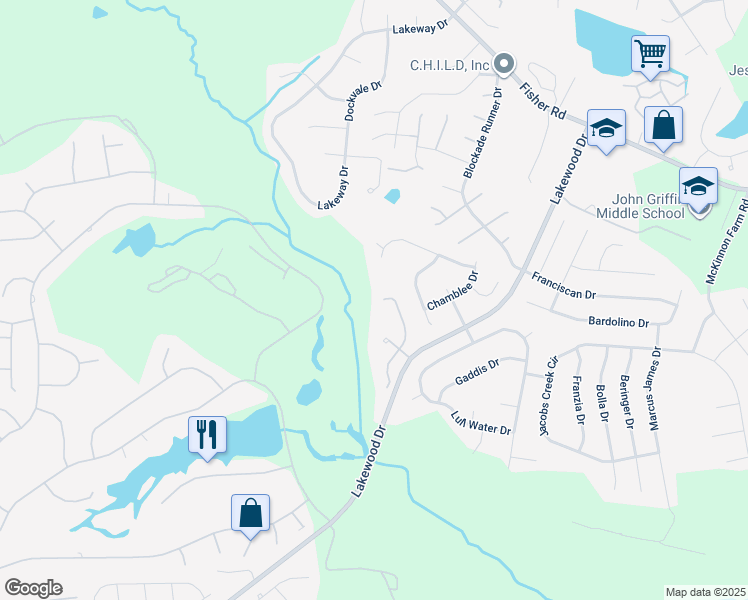 map of restaurants, bars, coffee shops, grocery stores, and more near 2900 Brookcrossing Drive in Fayetteville