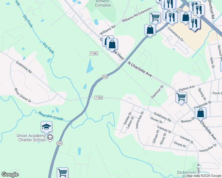 map of restaurants, bars, coffee shops, grocery stores, and more near 1810 Goldmine Road in Monroe