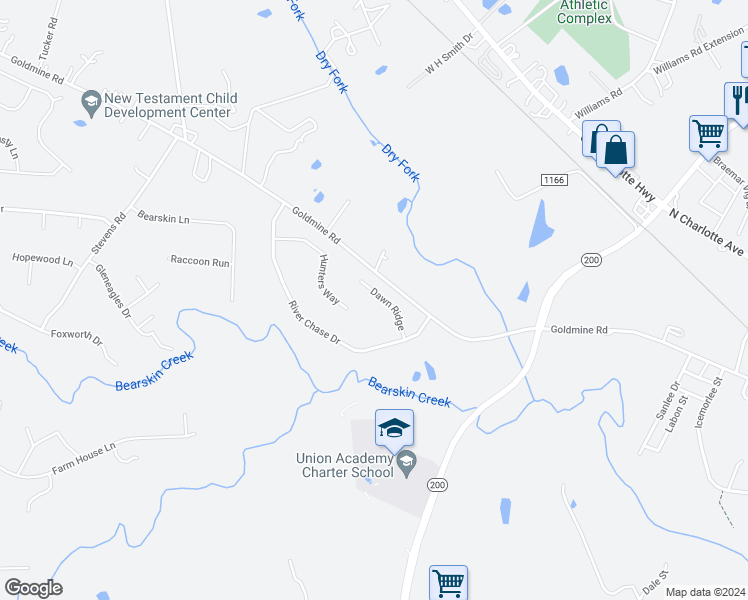 map of restaurants, bars, coffee shops, grocery stores, and more near 2127 Dawn Ridge in Monroe