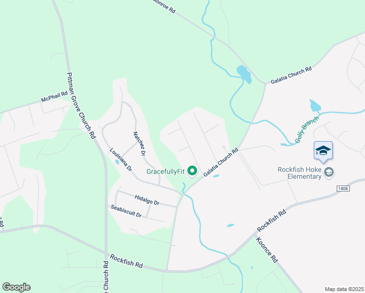 map of restaurants, bars, coffee shops, grocery stores, and more near 106 Alexander Court in Raeford