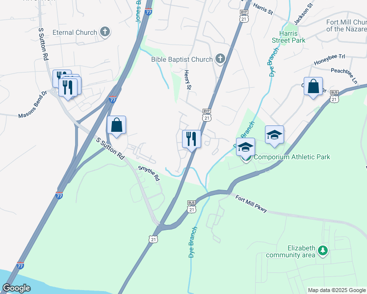 map of restaurants, bars, coffee shops, grocery stores, and more near 482 Delta Drive in Fort Mill