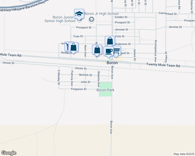map of restaurants, bars, coffee shops, grocery stores, and more near 11883 Roberta Avenue in Boron