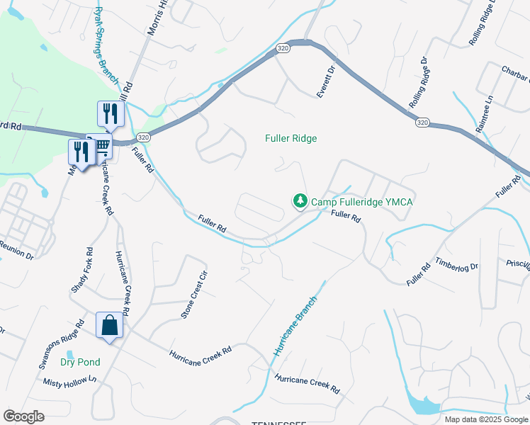 map of restaurants, bars, coffee shops, grocery stores, and more near 1110 Fuller Glen Circle in Chattanooga