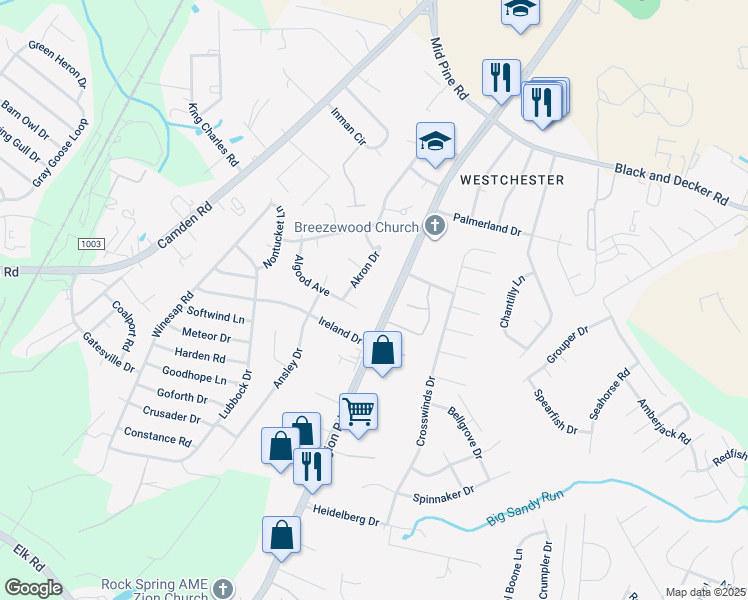 map of restaurants, bars, coffee shops, grocery stores, and more near 3446 Legion Road in Hope Mills