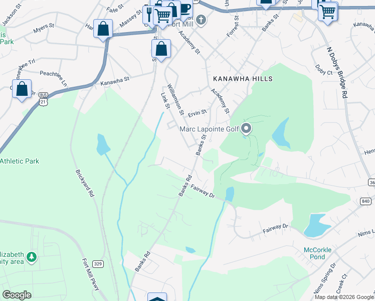 map of restaurants, bars, coffee shops, grocery stores, and more near 500 Link Street in Fort Mill