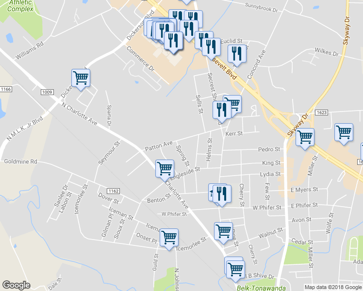 map of restaurants, bars, coffee shops, grocery stores, and more near 517 Patton Avenue in Monroe