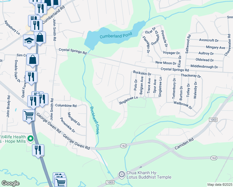 map of restaurants, bars, coffee shops, grocery stores, and more near 2609 Cameron Woods Lane in Fayetteville