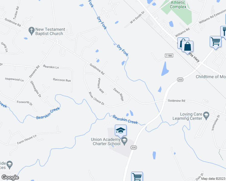 map of restaurants, bars, coffee shops, grocery stores, and more near 2201 Dawn Ridge in Monroe