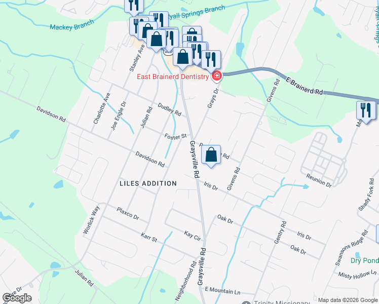 map of restaurants, bars, coffee shops, grocery stores, and more near 939 Graysville Road in Chattanooga