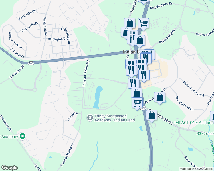 map of restaurants, bars, coffee shops, grocery stores, and more near 1099 Edgewater Corporate Parkway in Indian Land