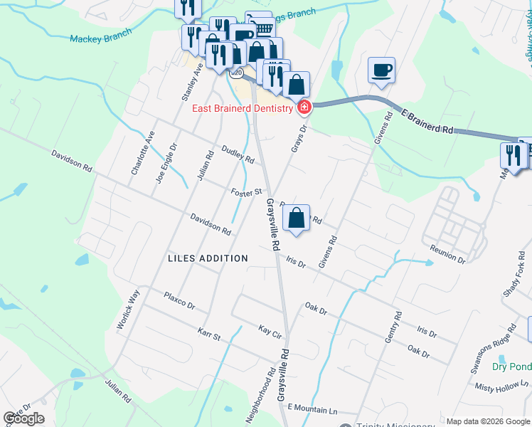 map of restaurants, bars, coffee shops, grocery stores, and more near 939 Graysville Road in Chattanooga