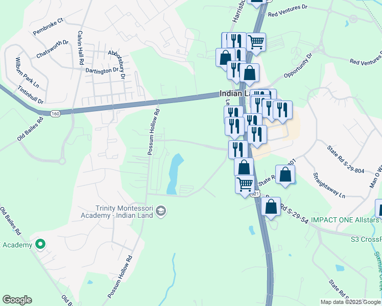 map of restaurants, bars, coffee shops, grocery stores, and more near 1099 Edgewater Corporate Parkway in Indian Land