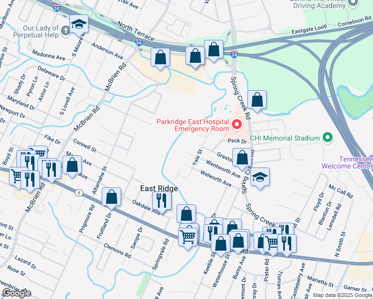map of restaurants, bars, coffee shops, grocery stores, and more near 5711 Wentworth Avenue in Chattanooga