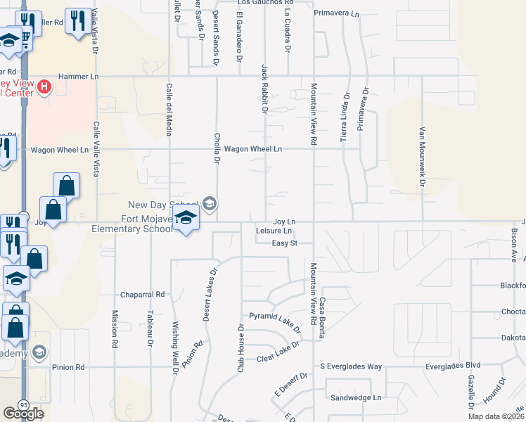 map of restaurants, bars, coffee shops, grocery stores, and more near 5471 Jack Rabbit Drive in Fort Mohave