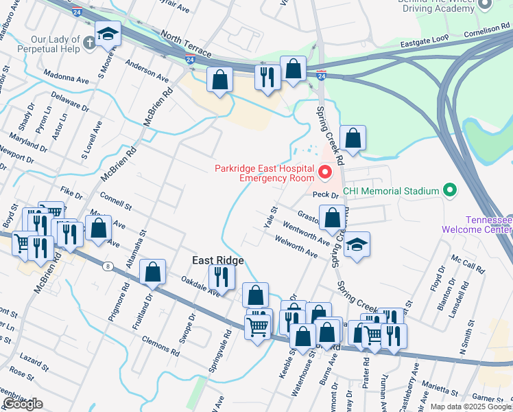 map of restaurants, bars, coffee shops, grocery stores, and more near 5711 Wentworth Avenue in Chattanooga