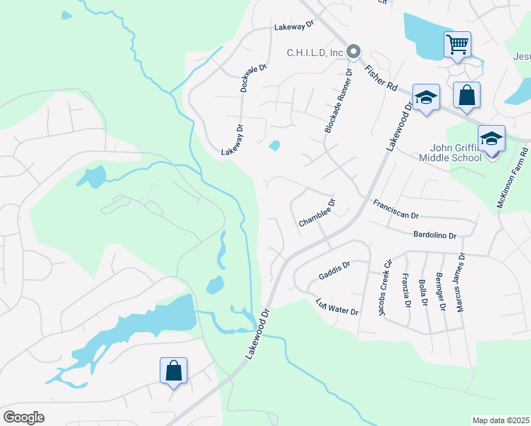 map of restaurants, bars, coffee shops, grocery stores, and more near 2911 Brookcrossing Drive in Fayetteville