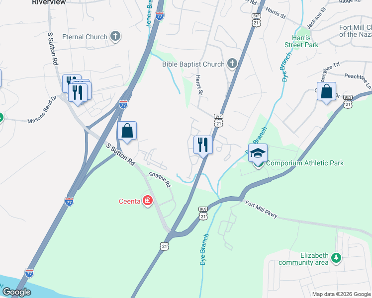 map of restaurants, bars, coffee shops, grocery stores, and more near 482 Delta Drive in Fort Mill