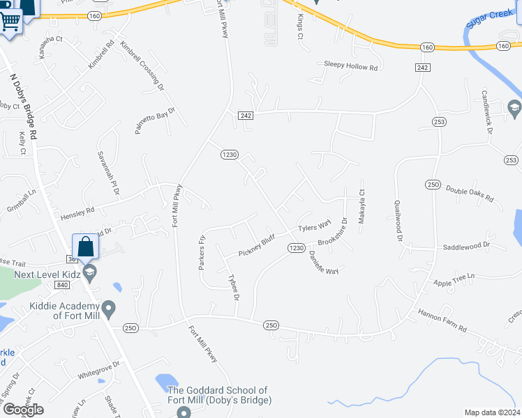 map of restaurants, bars, coffee shops, grocery stores, and more near 3971 Parkers Ferry in Fort Mill