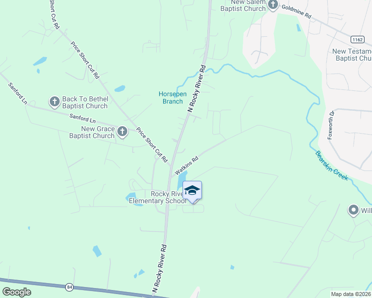 map of restaurants, bars, coffee shops, grocery stores, and more near 820 North Rocky River Road in Monroe