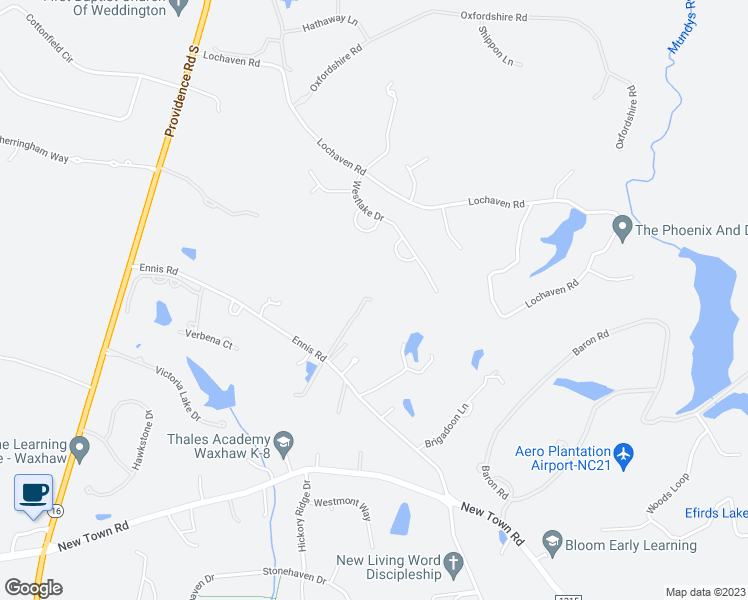 map of restaurants, bars, coffee shops, grocery stores, and more near 1318 Brooksland Place in Waxhaw