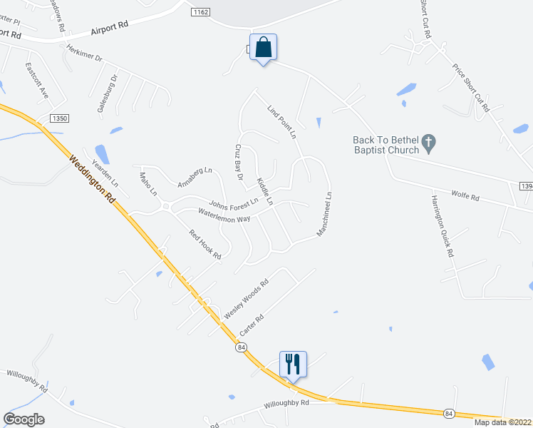 map of restaurants, bars, coffee shops, grocery stores, and more near 506 Waterlemon Way in Monroe
