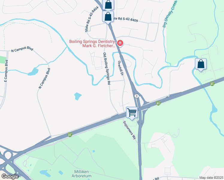 map of restaurants, bars, coffee shops, grocery stores, and more near 342 Old Boiling Springs Road in Spartanburg