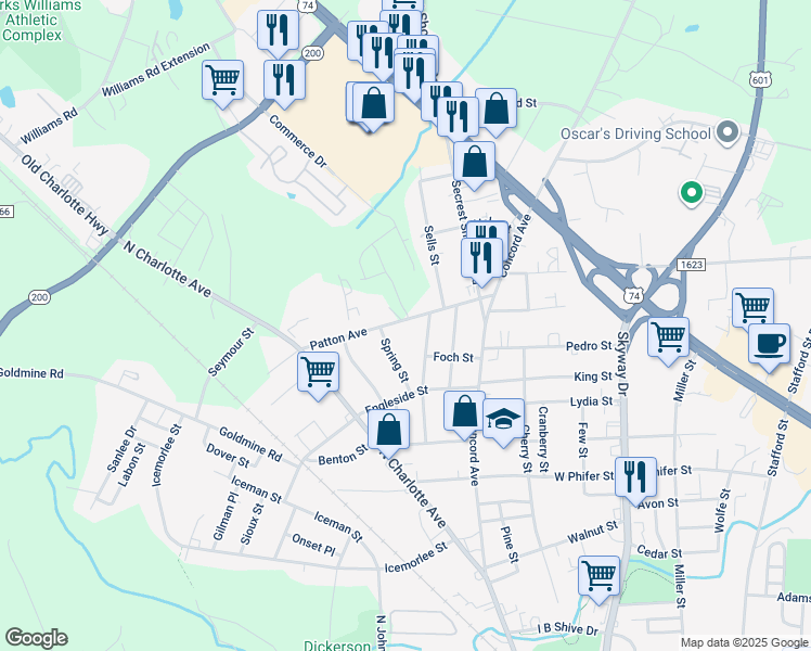 map of restaurants, bars, coffee shops, grocery stores, and more near 513 Patton Avenue in Monroe
