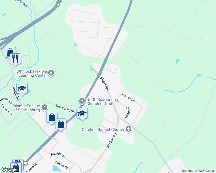 map of restaurants, bars, coffee shops, grocery stores, and more near 207 Floyd Road in Spartanburg